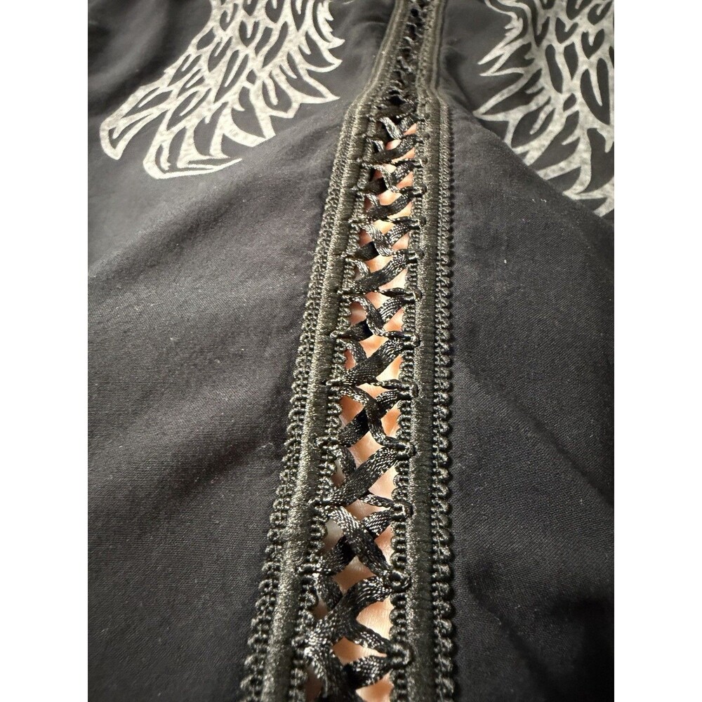 Harley Davidson Women’s M Button Up Shirt 3/4 Sleeves Ribbon Detail Angel Wings - Picture 9 of 15
